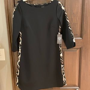 Vince Camuto ¾ Sleeve Black Dress with Leopard Panel